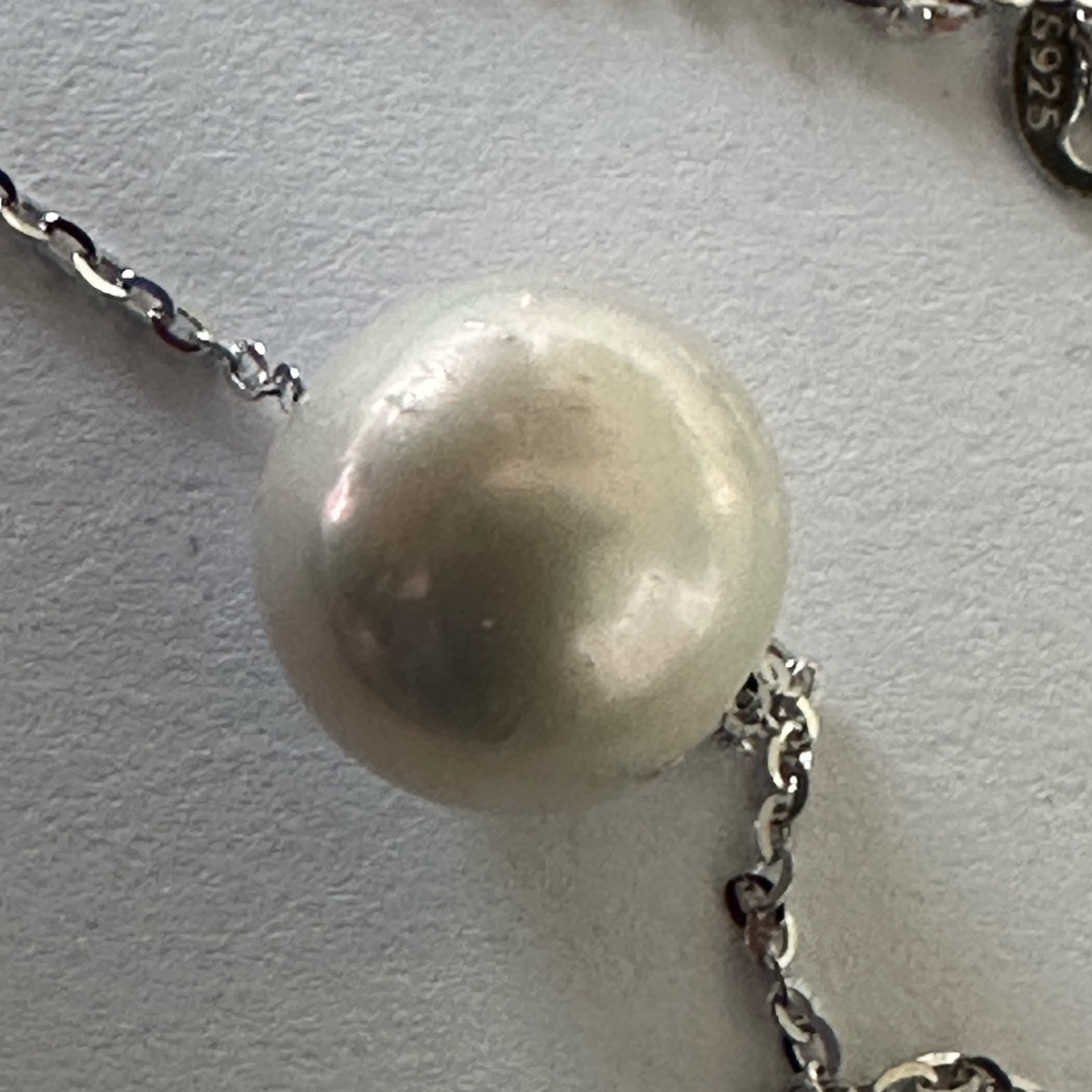 10mm Gray Cultured Pearl Floating on 925 Sterling Silver Chain - 18" Adjustable